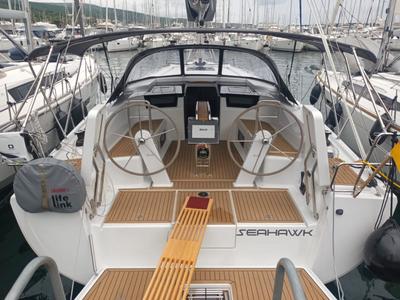 Cockpit of Seahawk, a Hanse Yachts Hanse 418 sailboat at Punat, Croatia
