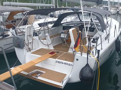 Deck of Seahawk, a Hanse Yachts Hanse 418 sailboat at Punat, Croatia