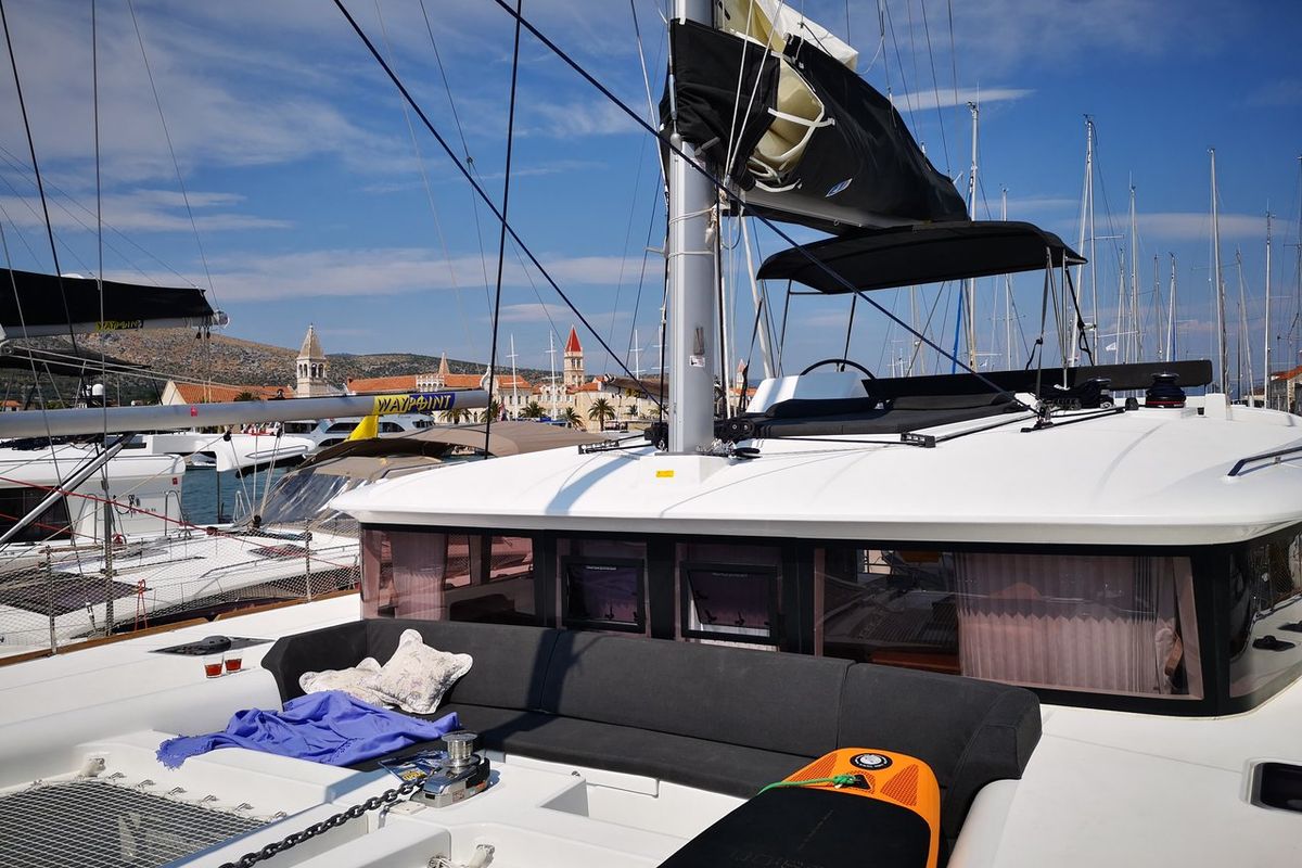 Deck of Calm Point, a Lagoon 450 catamaran at Split, Croatia