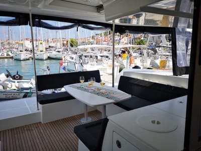 Deck of Calm Point, a Lagoon 450 catamaran at Split, Croatia