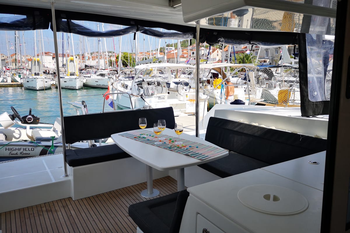 Deck of Calm Point, a Lagoon 450 catamaran at Split, Croatia