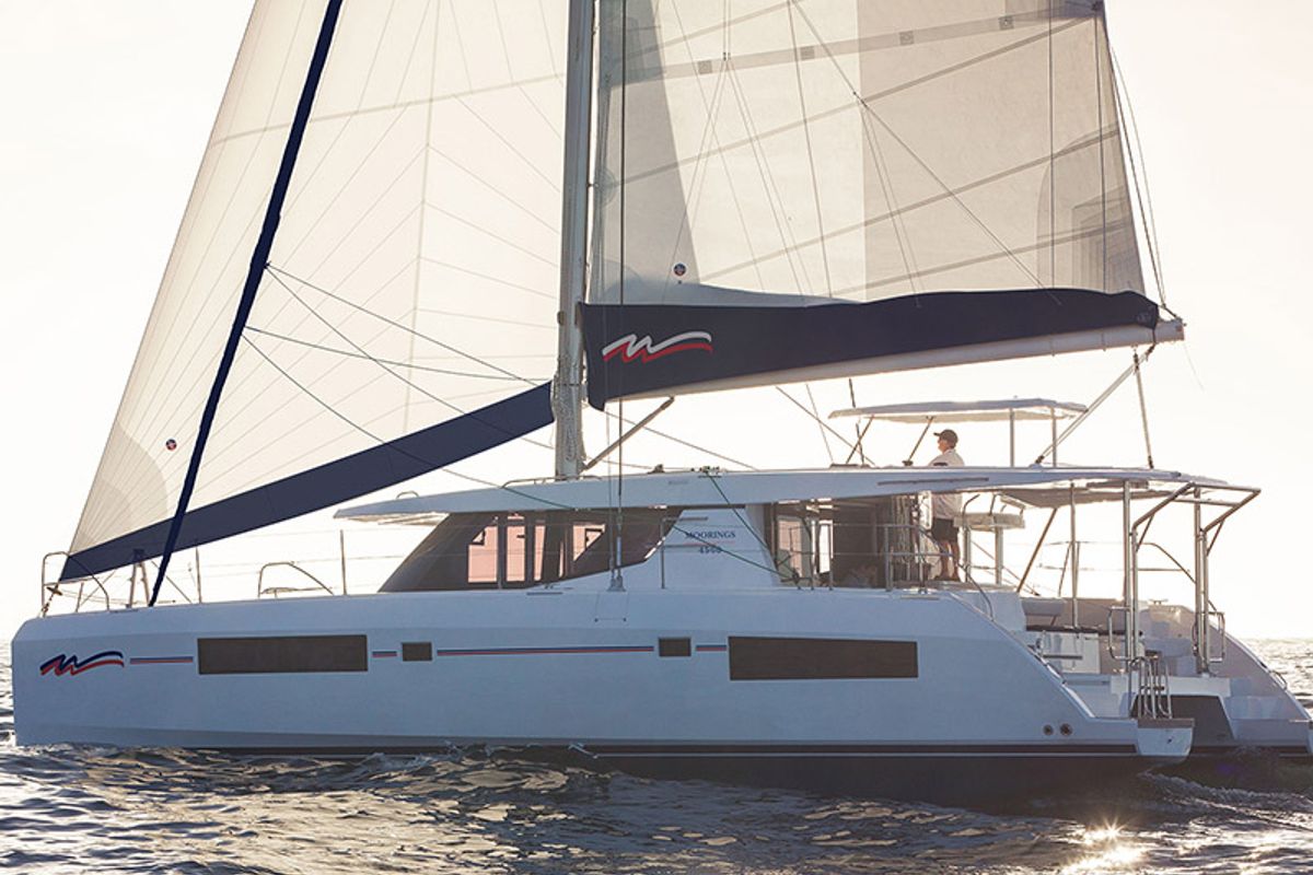 Exterior view of Moorings 4500 Club, a Leopard 45 catamaran at Općina Marina, Croatia
