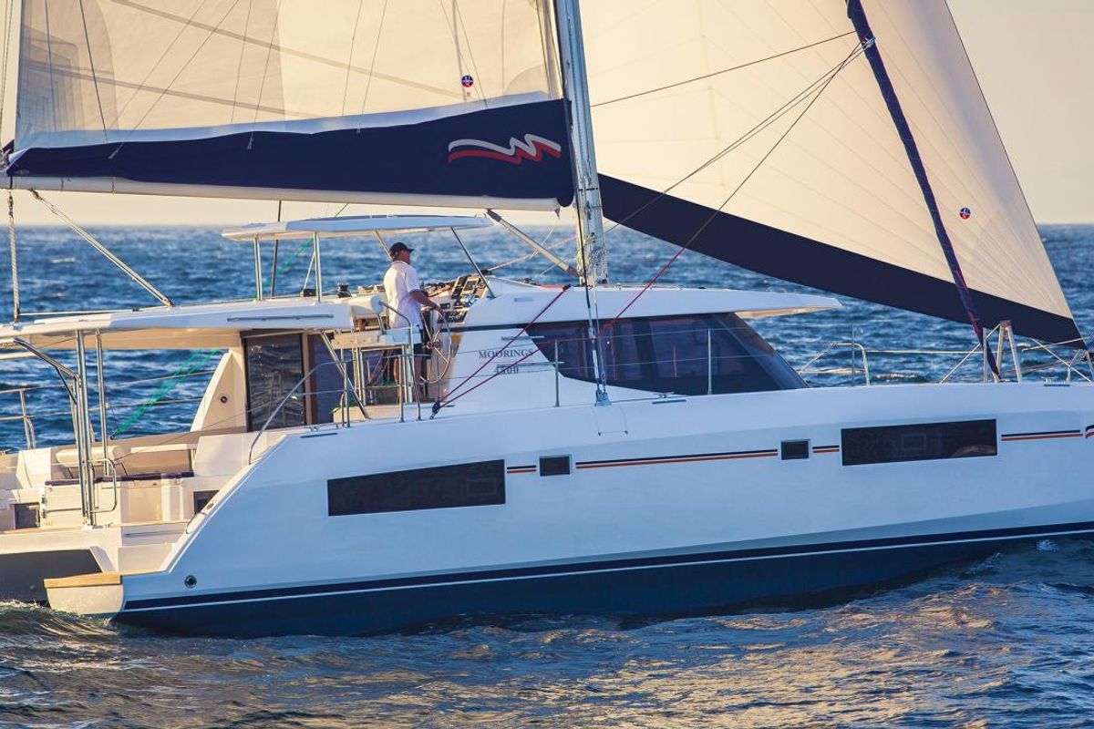 Exterior view of Moorings 4500 Club, a Leopard 45 catamaran at Općina Marina, Croatia