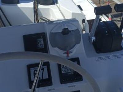 Cockpit of Dorella, a Fountaine Pajot Astréa 42 catamaran at Marsala, Italy