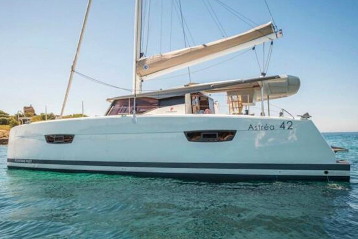 Exterior view of Dorella, a Fountaine Pajot Astréa 42 catamaran at Marsala, Italy
