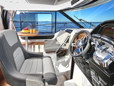 Cockpit of Ohana, a Jeanneau Merry Fisher 895 motorboat at Zadar, Croatia