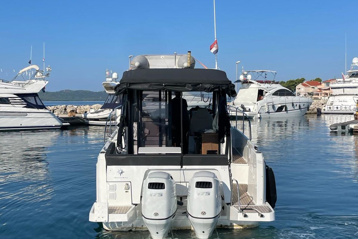 Exterior view of Ohana, a Jeanneau Merry Fisher 895 motorboat at Zadar, Croatia
