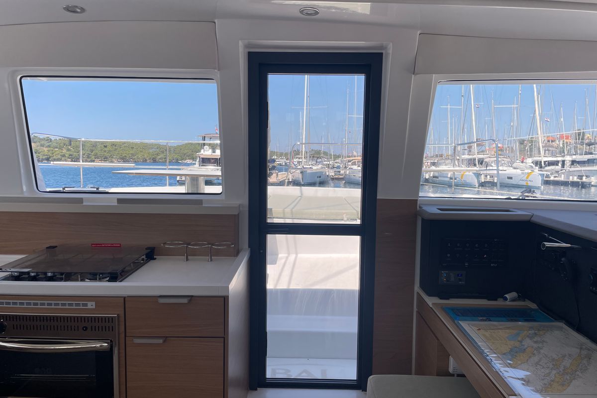 Galley of Jackpot, a Bali 4.2 catamaran at Grad Šibenik, Croatia
