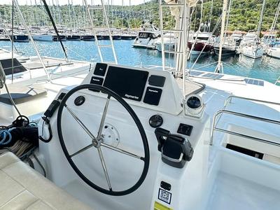 Cockpit of Casablanca, a Dufour 48 Catamaran catamaran at Primošten, Croatia