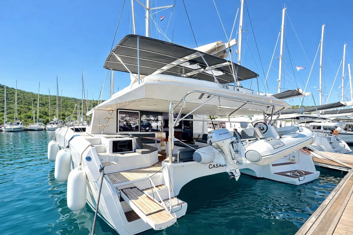 Exterior view of Casablanca, a Dufour 48 Catamaran catamaran at Primošten, Croatia