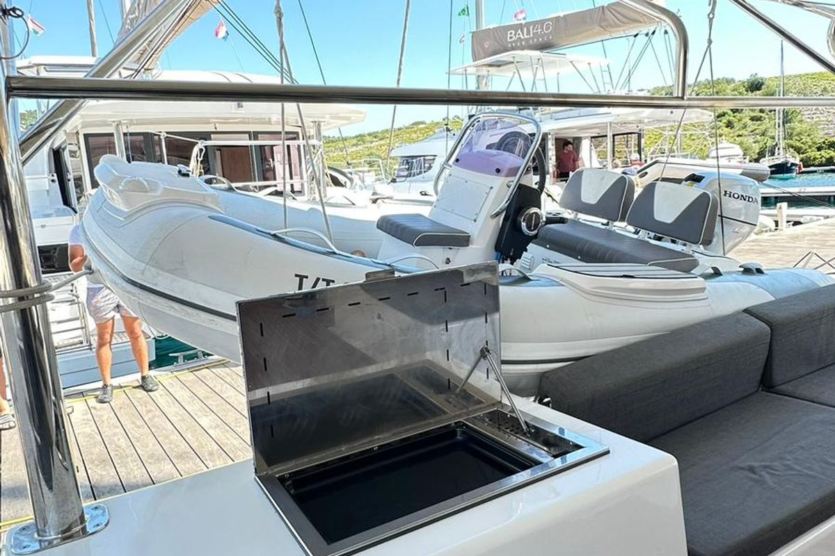 Deck of Casablanca, a Dufour 48 Catamaran catamaran at Primošten, Croatia