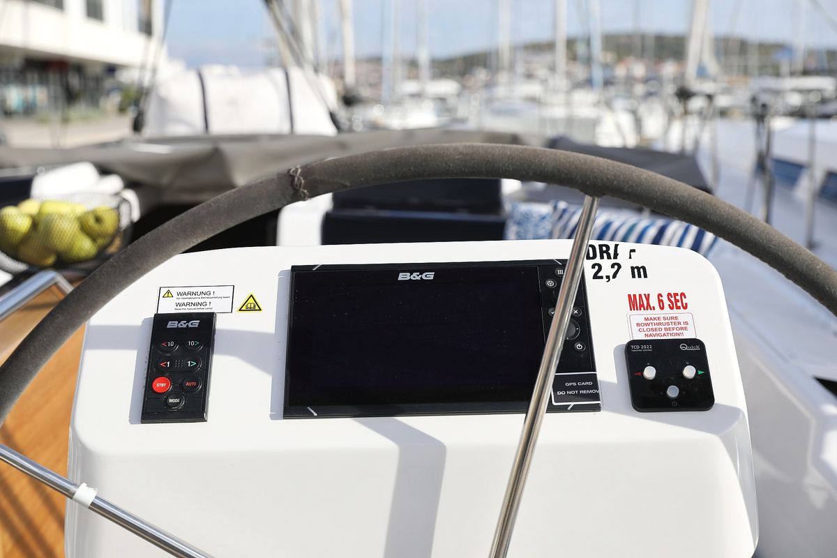 Cockpit of Kind of magic, a Hanse Yachts Hanse 458 sailboat at Seget Donji, Croatia