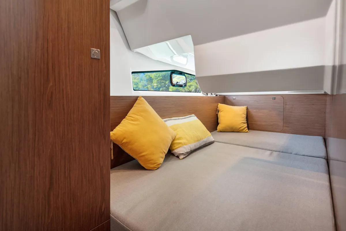 Cabin on Sea King, a Jeanneau Merry Fisher 1095 Fly motorboat at Grad Pula, Croatia