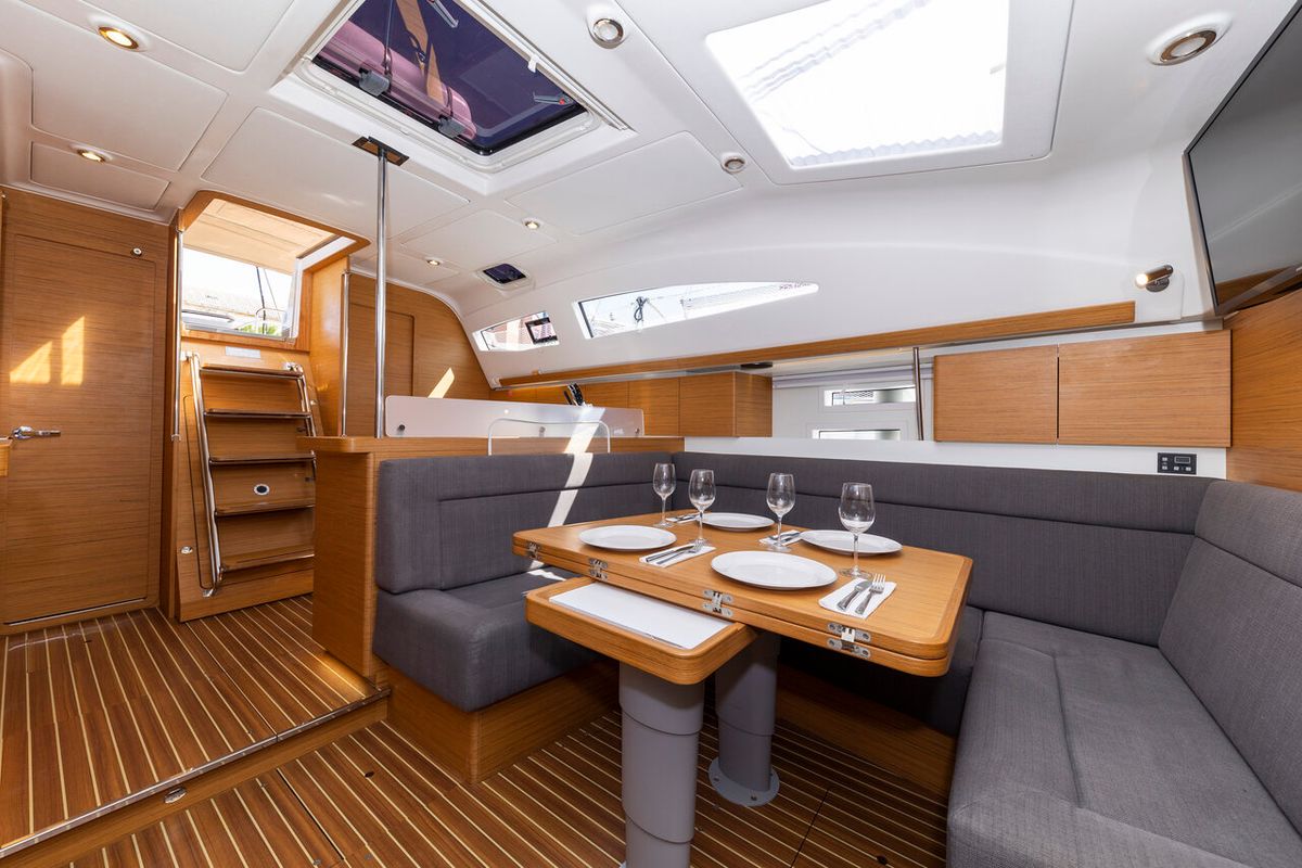 Salon of Hotspot, a Elan Impression 45 sailboat at Zadar, Croatia