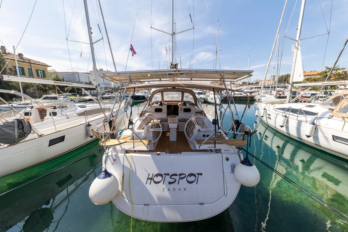 Exterior view of Hotspot, a Elan Impression 45 sailboat at Zadar, Croatia