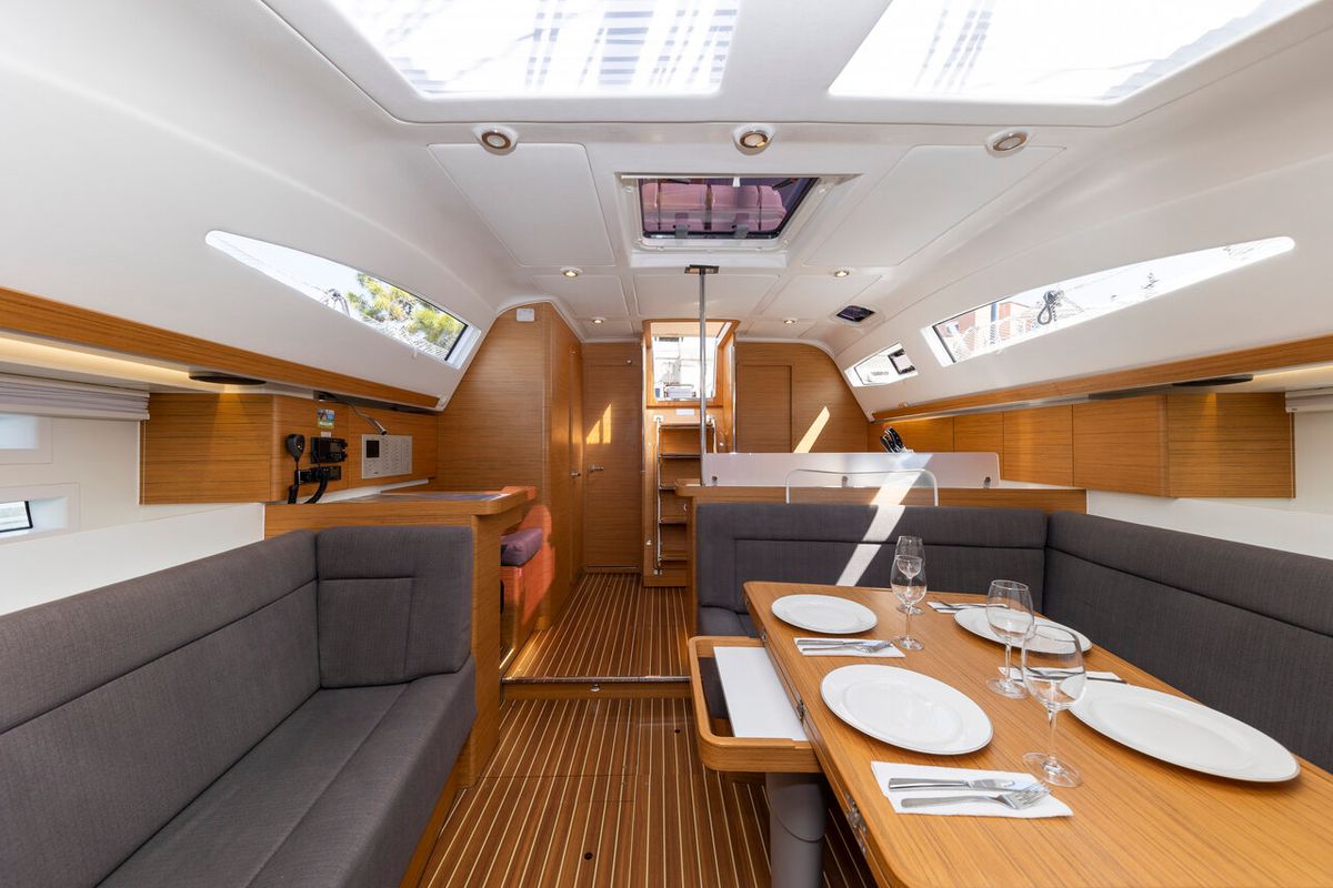 Salon of Hotspot, a Elan Impression 45 sailboat at Zadar, Croatia