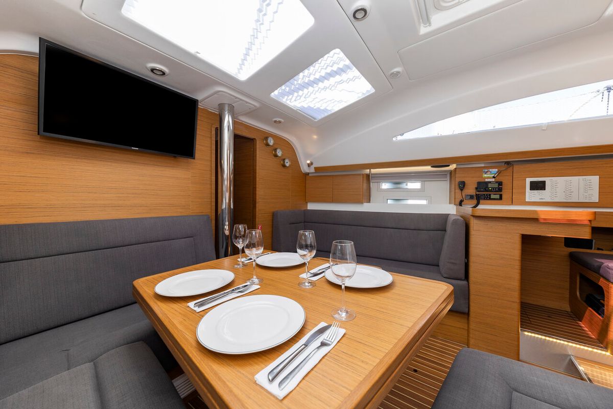 Salon of Hotspot, a Elan Impression 45 sailboat at Zadar, Croatia