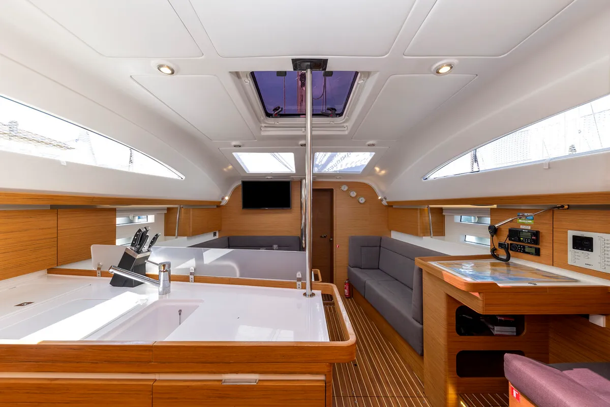 Salon of Hotspot, a Elan Impression 45 sailboat at Zadar, Croatia