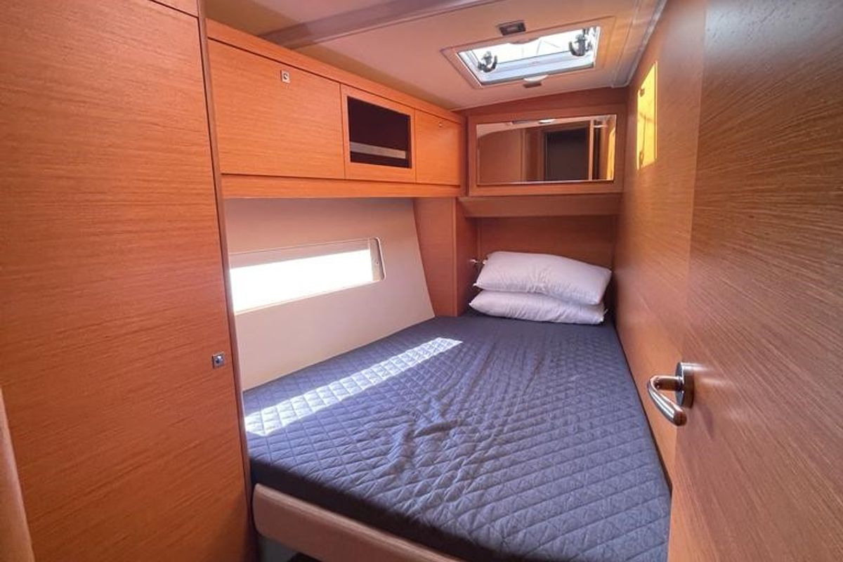 Cabin on Iside, a Dufour 470 sailboat at Capo d'Orlando, Italy