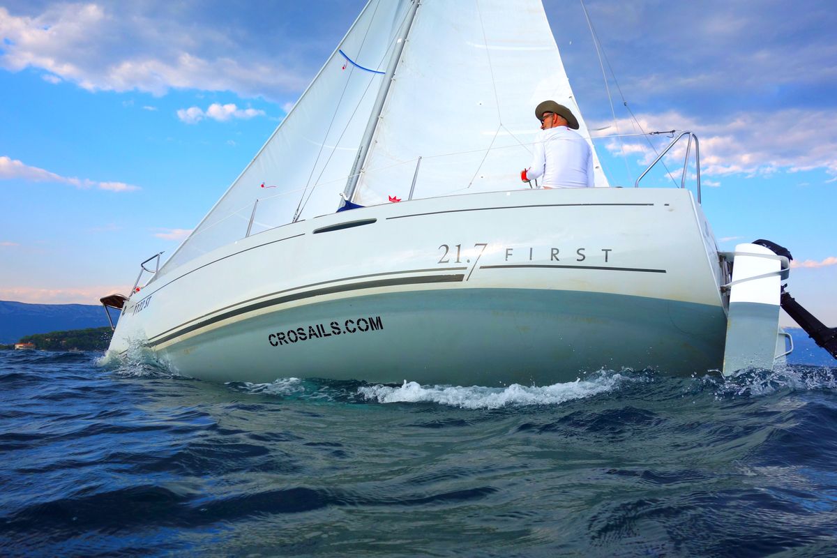 Exterior view of Vidra, a Beneteau First 21.7 sailboat at Split, Croatia
