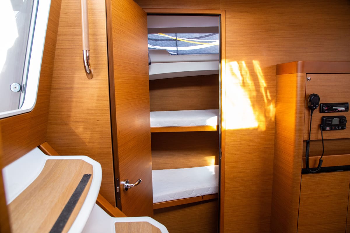Cabin on Thaleia, a Jeanneau Sun Odyssey 490 sailboat at Benitses, Greece