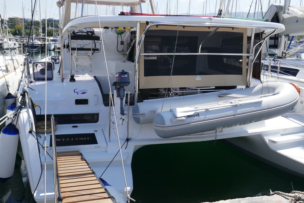 Exterior view of Coral Seas, a Lagoon 42 catamaran at Lavreotiki Municipal Unit, Greece