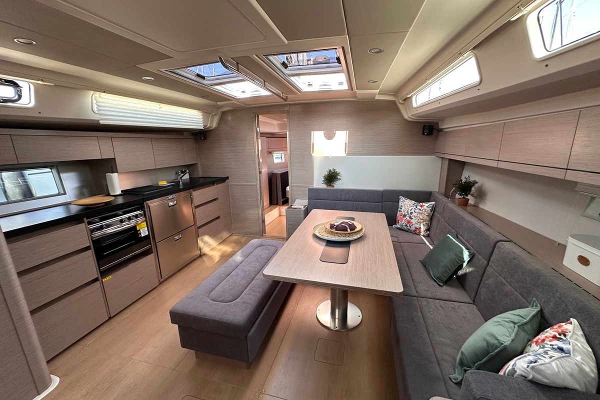 Salon of Bright Future, a Hanse Yachts Hanse 508 sailboat at Seget Donji, Croatia
