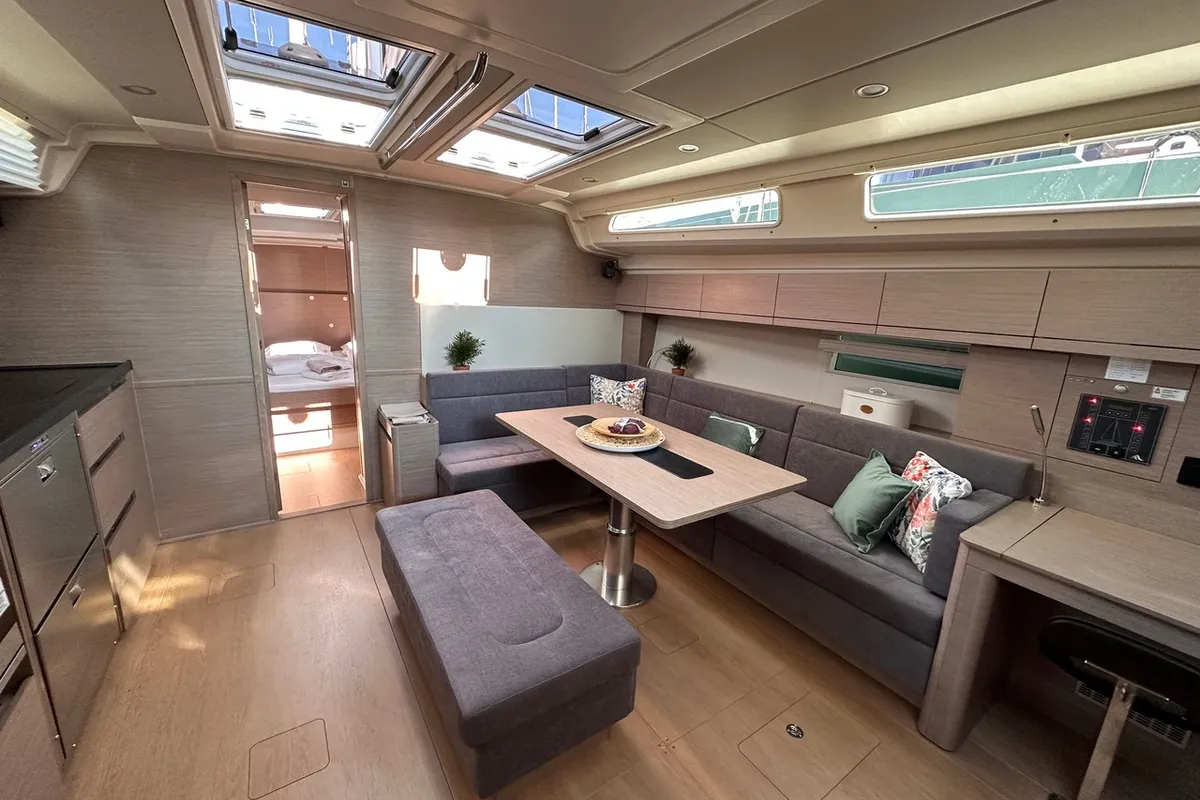 Salon of Bright Future, a Hanse Yachts Hanse 508 sailboat at Seget Donji, Croatia