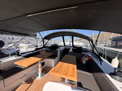 Deck of Bright Future, a Hanse Yachts Hanse 508 sailboat at Seget Donji, Croatia