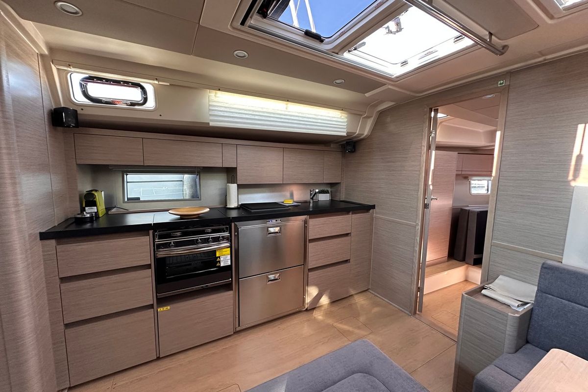 Galley of Bright Future, a Hanse Yachts Hanse 508 sailboat at Seget Donji, Croatia