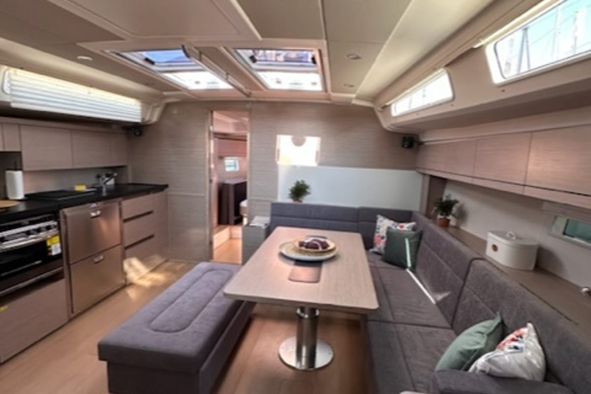 Salon of Bright Future, a Hanse Yachts Hanse 508 sailboat at Seget Donji, Croatia