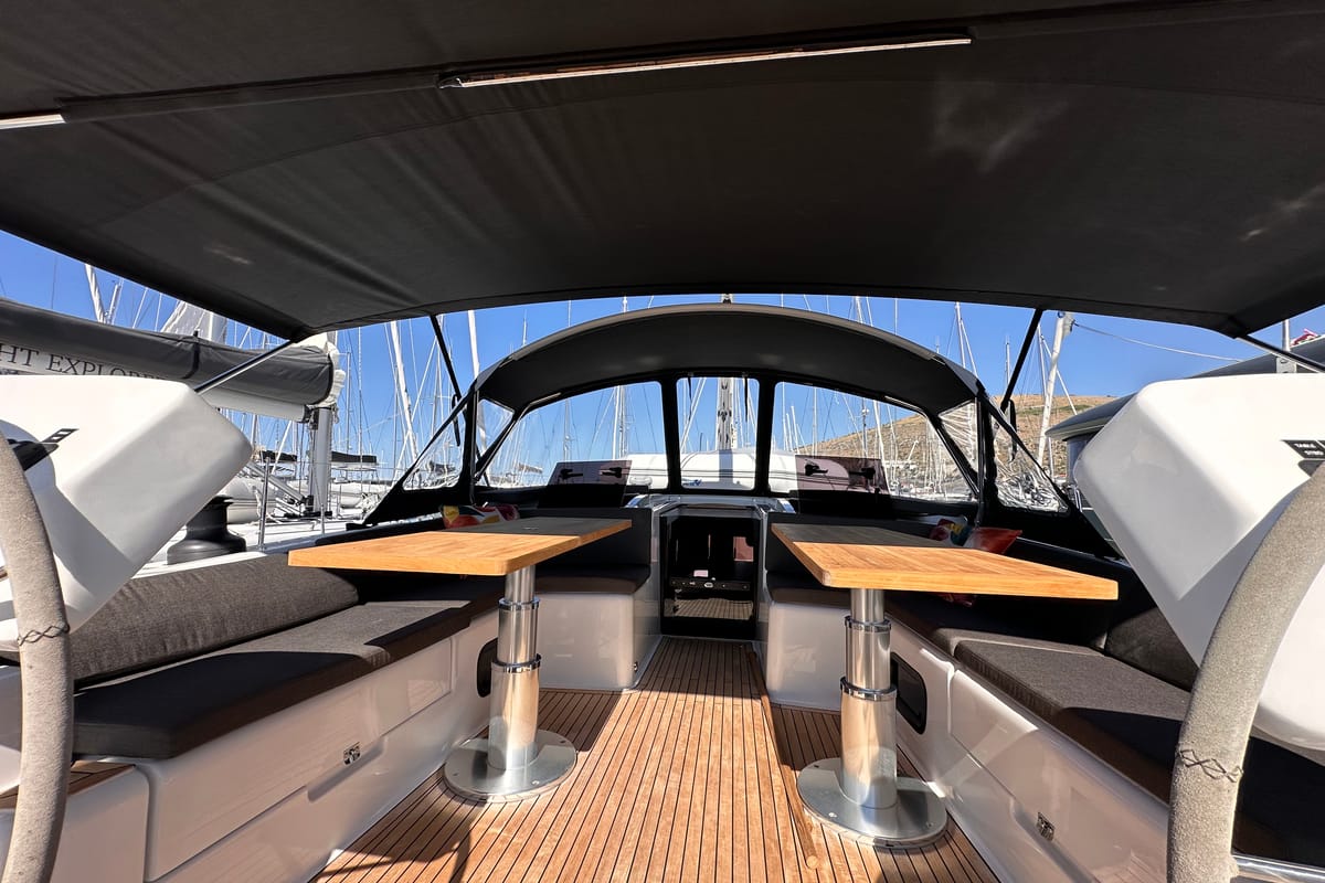 Cockpit of Bright Future, a Hanse Yachts Hanse 508 sailboat at Seget Donji, Croatia