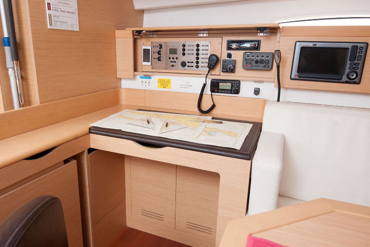 Salon of HERA II, a Beneteau First 45 sailboat at Grad Kaštela, Croatia