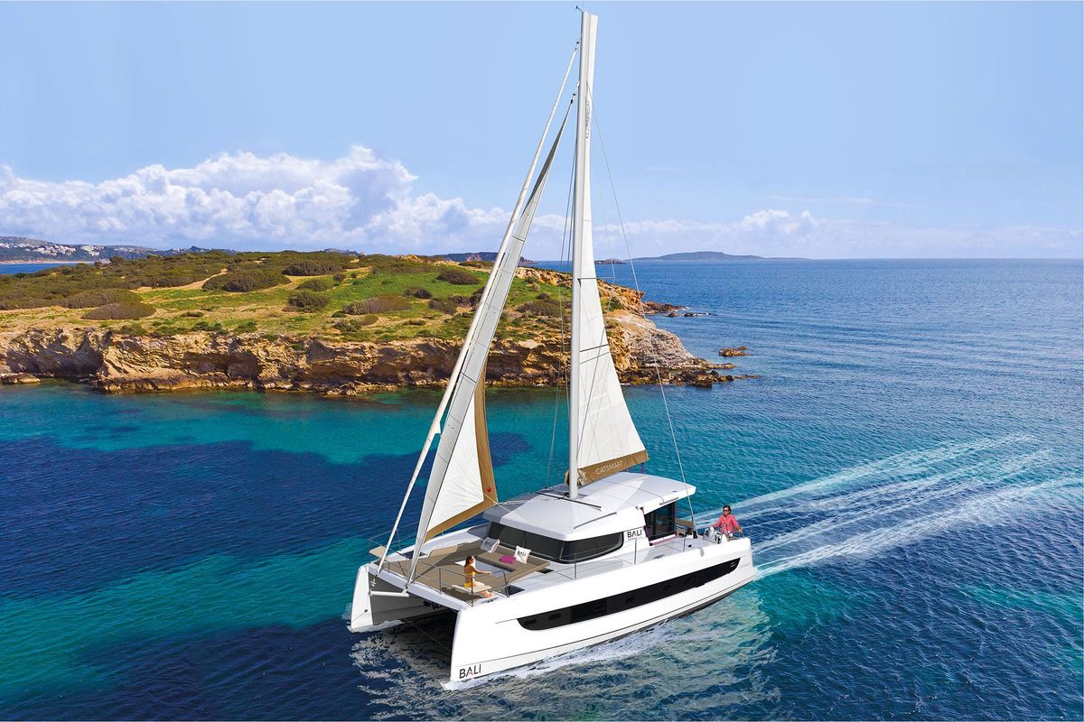 Exterior view of Agad, a Bali Catsmart catamaran at Tonnarella, Italy
