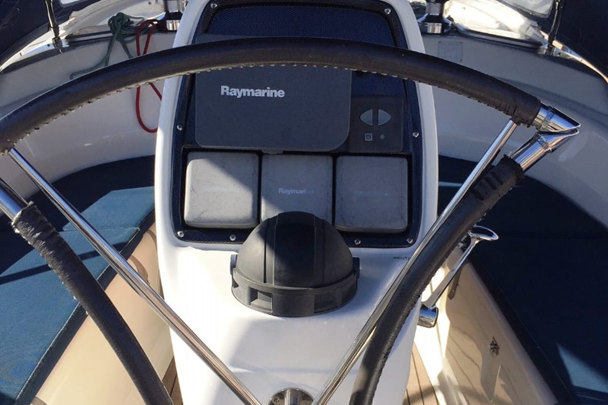 Cockpit of Skippy, a Bavaria 34 Cruiser sailboat at Primošten, Croatia