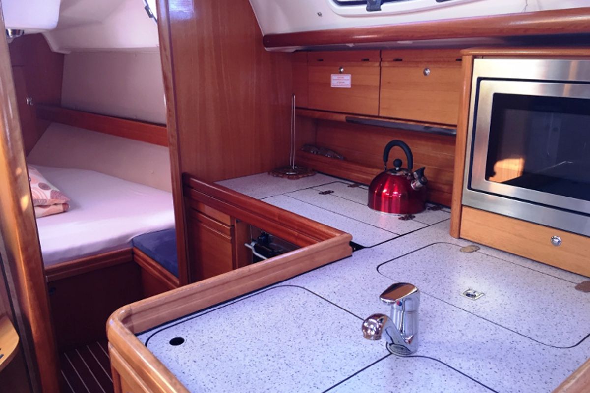 Galley of Skippy, a Bavaria 34 Cruiser sailboat at Primošten, Croatia