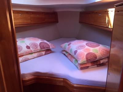 Cabin on Skippy, a Bavaria 34 Cruiser sailboat at Primošten, Croatia