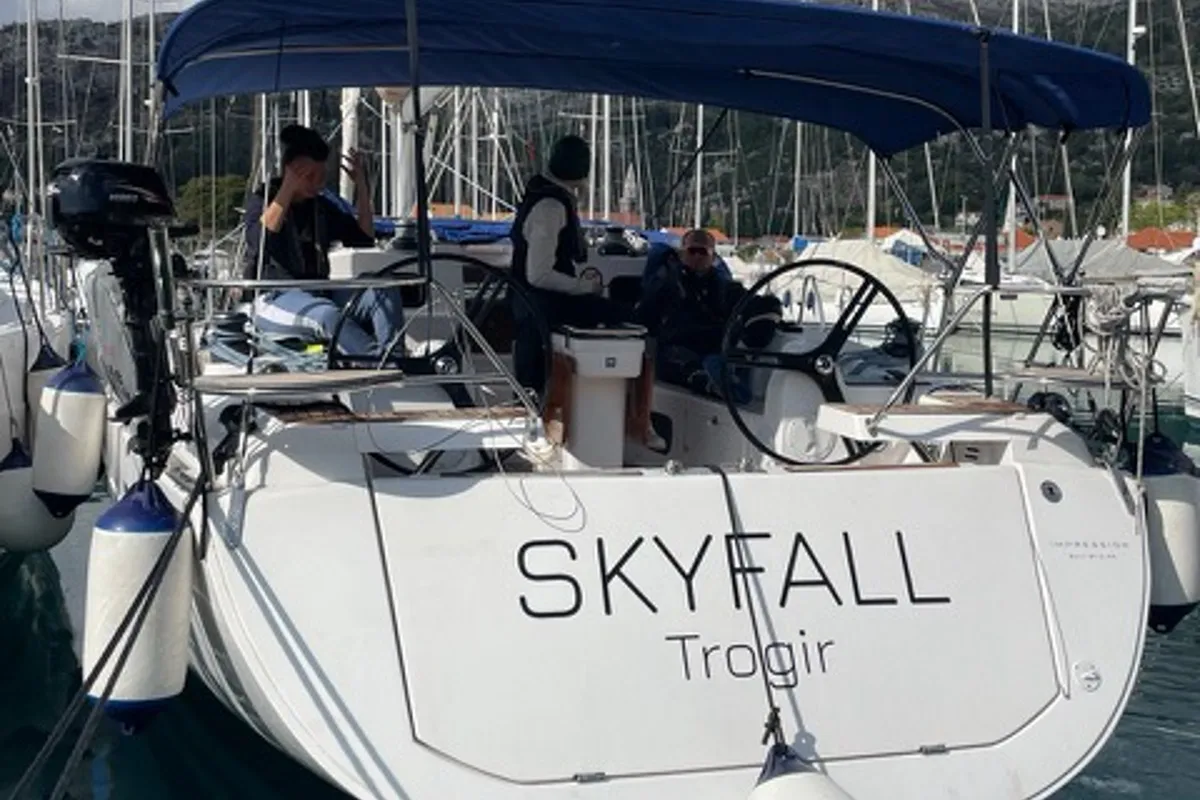 Exterior view of Skyfall, a Elan Impression 45 sailboat at Slano, Croatia