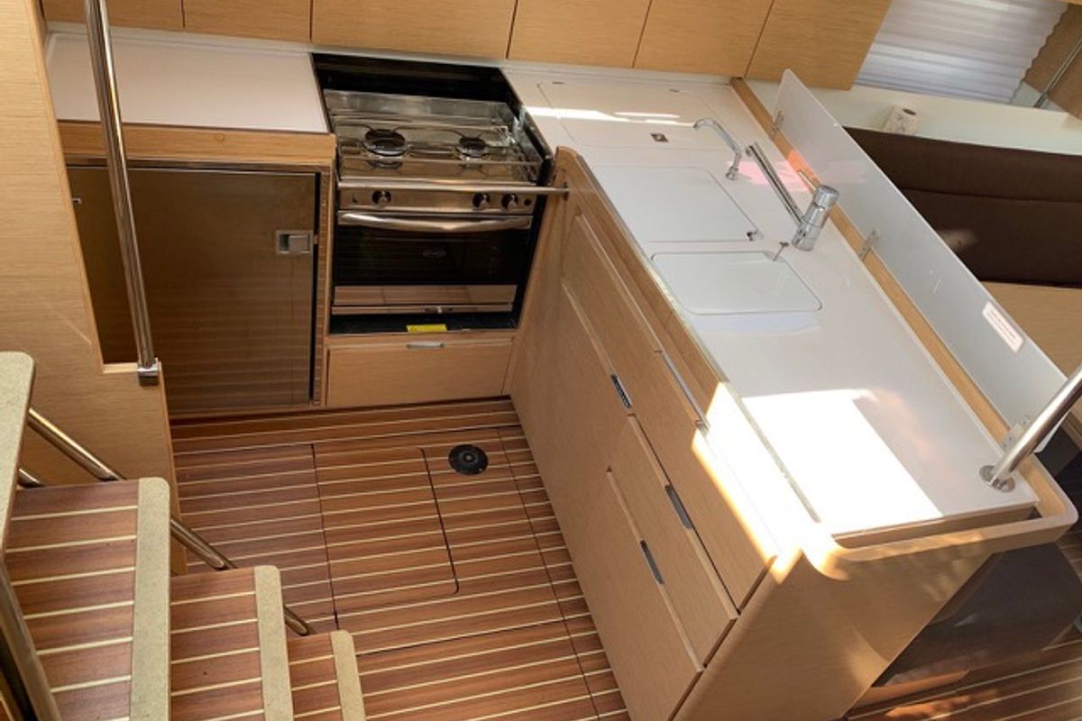 Galley of Skyfall, a Elan Impression 45 sailboat at Slano, Croatia