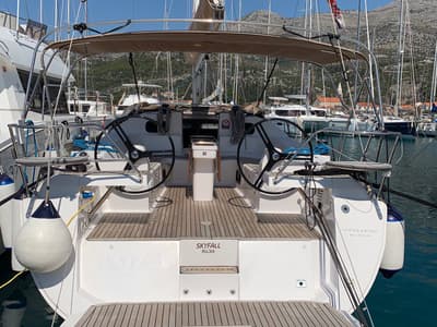 Cockpit of Skyfall, a Elan Impression 45 sailboat at Slano, Croatia