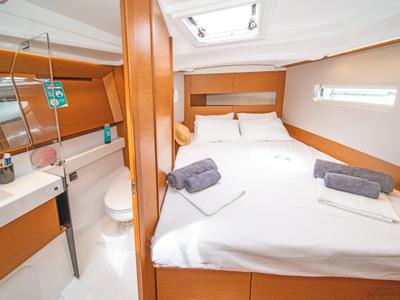 Cabin on Jeanneau S.O 410, a Jeanneau Sun Odyssey 410 sailboat at Skiathos, Greece