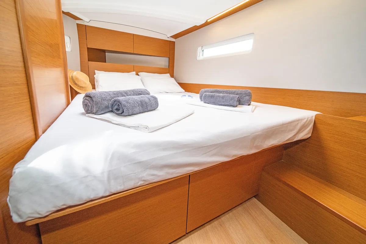 Cabin on Jeanneau S.O 410, a Jeanneau Sun Odyssey 410 sailboat at Skiathos, Greece