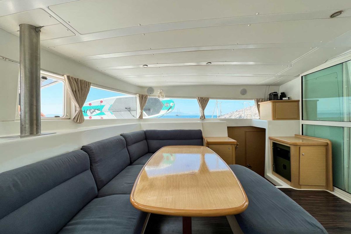 Salon of Comfort, a Lagoon 420 catamaran at Bodrum, Turkey