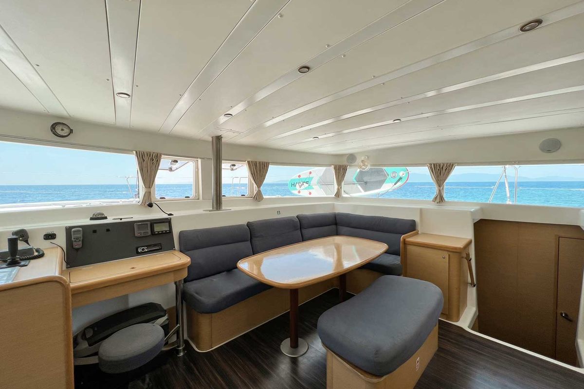 Salon of Comfort, a Lagoon 420 catamaran at Bodrum, Turkey