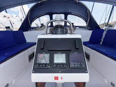 Cockpit of Factor X, a Bavaria Cruiser 46 sailboat at Grad Trogir, Croatia