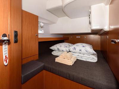 Cabin on Factor X, a Bavaria Cruiser 46 sailboat at Grad Trogir, Croatia