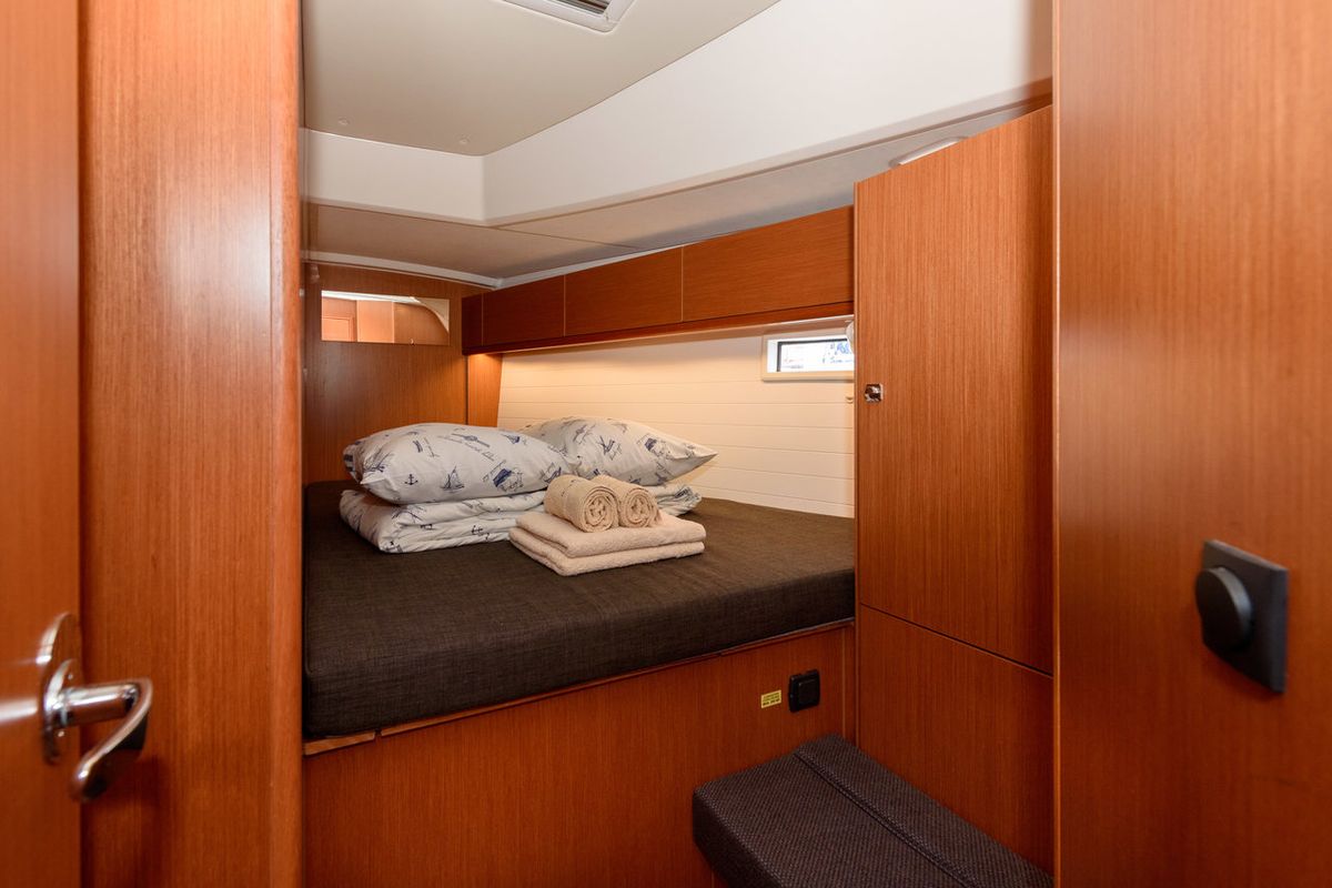 Cabin on Factor X, a Bavaria Cruiser 46 sailboat at Grad Trogir, Croatia