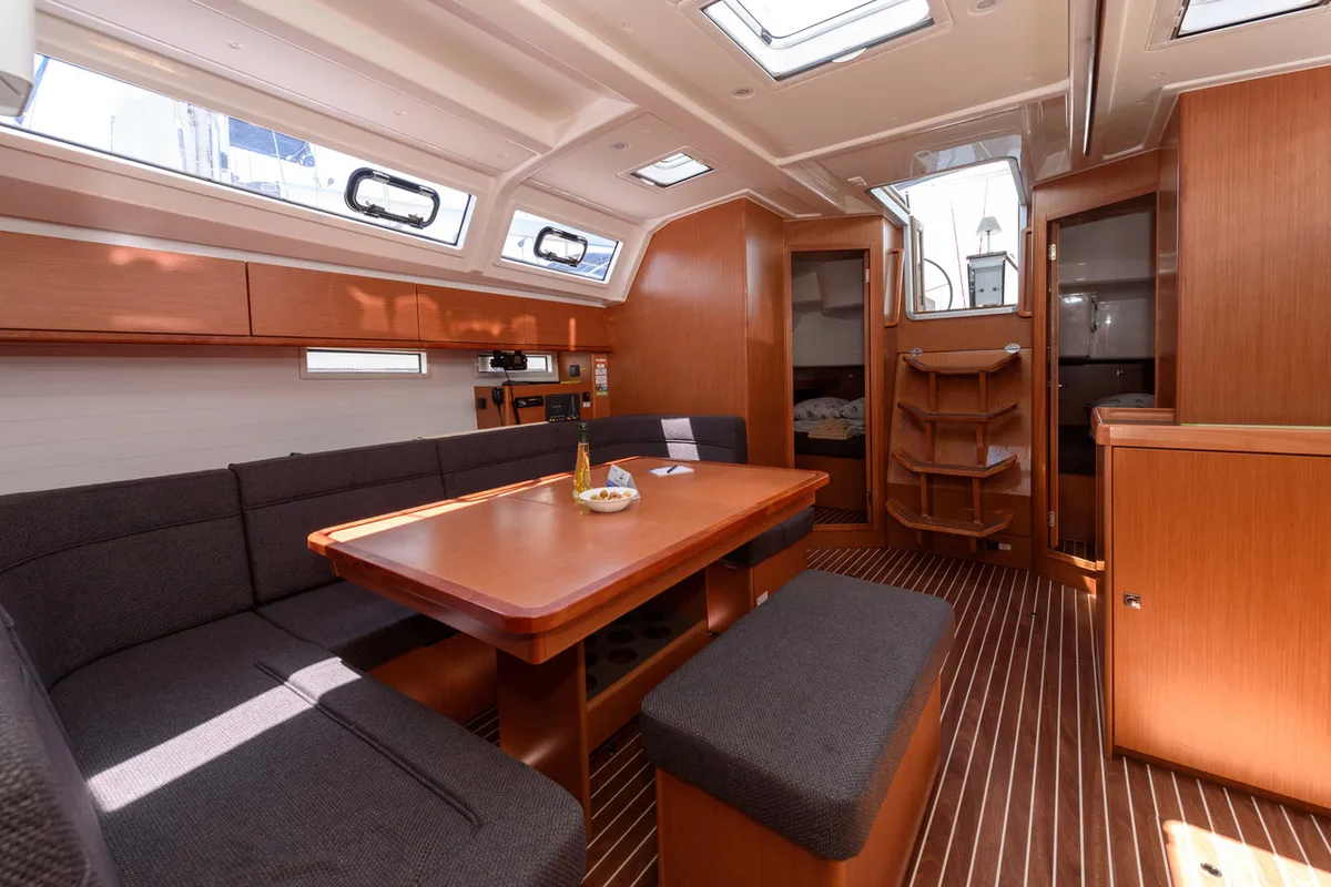 Salon of Factor X, a Bavaria Cruiser 46 sailboat at Grad Trogir, Croatia