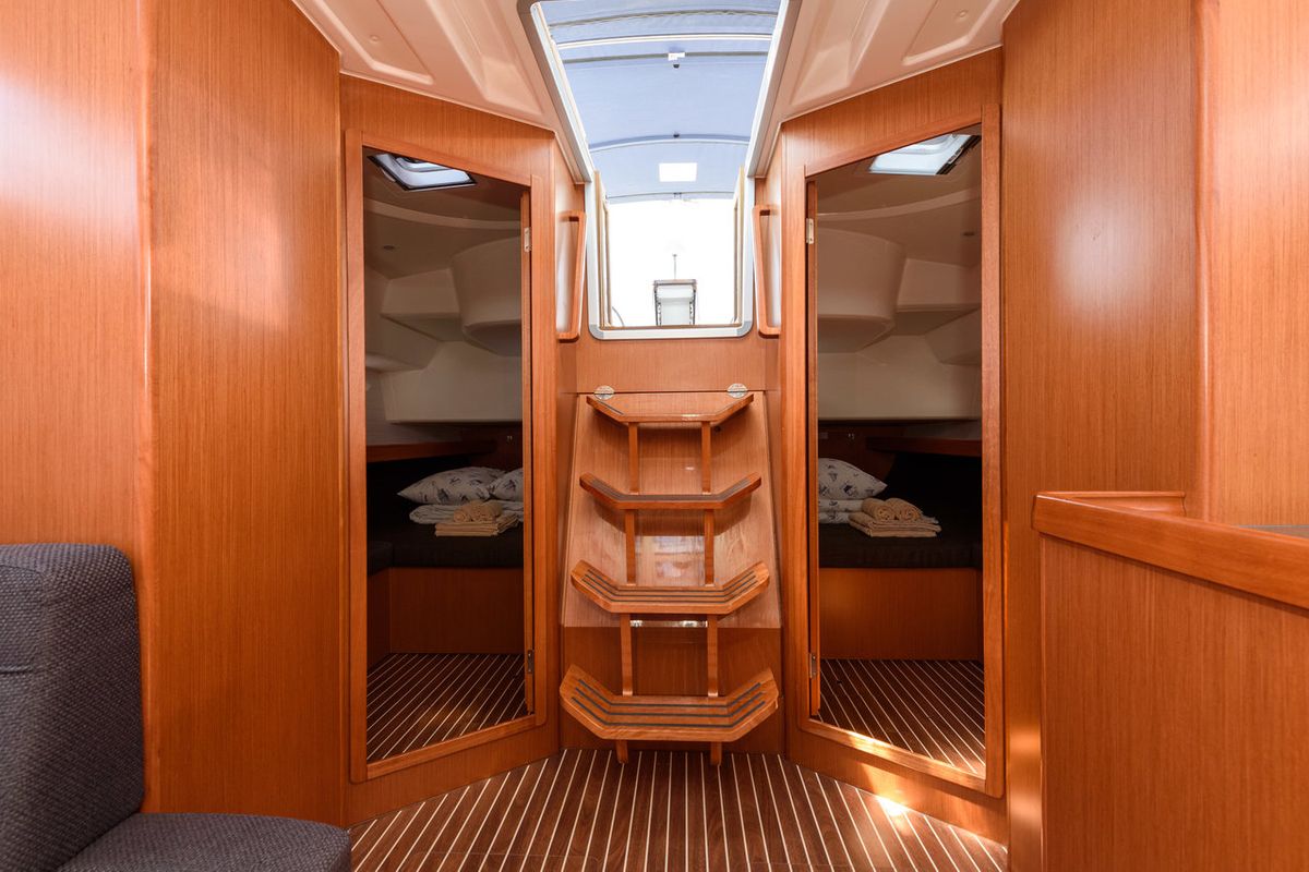 Salon of Factor X, a Bavaria Cruiser 46 sailboat at Grad Trogir, Croatia