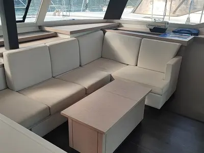 Salon of Gloria, a Fountaine Pajot Astrea 42 catamaran at Fethiye, Turkey